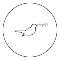 näktergal sjunga låt sång fågel musiknoter musik koncept ikon i cirkel rund kontur svart färg vektor illustration platt stil bild