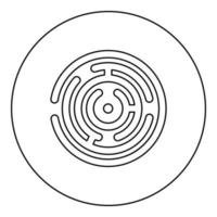 rundes Labyrinth-Symbol im Kreis rund schwarz Farbe Vektor Illustration Bild Umriss Konturlinie dünnen Stil