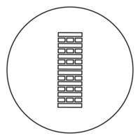 Backstein-Säulenblöcke im Stapelspiel für Freizeitbrettspiele für Erwachsene und Kinder zu Hause, Holzblock-Symbol im Kreis, runder Umriss, schwarze Farbvektorillustration, flaches Stilbild vektor