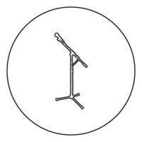 Standmikrofon-Tonaufzeichnungsgeräte-Racks für Mikrofonsymbol im flachen Stilbild des Kreises runder Umriss schwarze Farbvektorillustration vektor