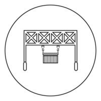 Hafenlader-Eisenbahnkran mit Frachtcontainer, der Güterlogistik-Technologie-Terminal-Service-Symbol im flachen Stilbild des Kreises runder Umriss schwarze Farbvektorillustration hebt vektor