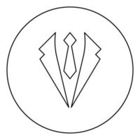 Business Konzept Jacke und Krawatte Krawatte Anzug für Hochzeit Herrenbekleidung in Frack Kleidung repräsentative Idee Symbol im Kreis runden Umriss schwarz Farbe Vektor Illustration flachen Stil Bild