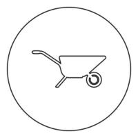 trädgård vagn skottkärra trädgårdsarbete trädgårdsodling ikon i cirkel rund svart färg vektor illustration bild kontur kontur linje tunn stil