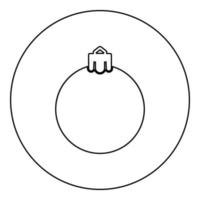 Neujahr Kugel Weihnachten Kugel Spielzeug Symbol im Kreis rund schwarz Farbe Vektor Illustration Bild Umriss Konturlinie dünnen Stil