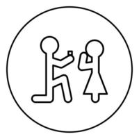 Der Mann macht ein Angebot Frau Stick-Symbol in Kreisumriss-Vektor-Illustration vektor