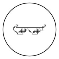 Sonnenbrille Pixelsymbol schwarze Farbe im Kreis rund vektor