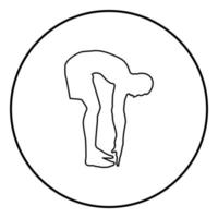 Mann bückt sich Sportler Übungen Sport Aktion männlich Training Silhouette Seitenansicht Symbol Farbe schwarz Abbildung im Kreis rund vektor