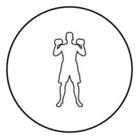 Mann macht Übungen mit Hanteln Sport Aktion männlich Training Silhouette Vorderansicht Symbol schwarze Farbe Abbildung im Kreis rund vektor