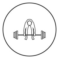 muskulöser mann gewichtheber beim heben der langhantel sportler heben gewichte silhouette symbol schwarze farbe illustration im kreis rund vektor