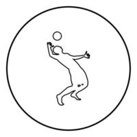 Volleyballspieler schlägt den Ball mit Top-Silhouette-Seitenansicht-Angriffsball-Symbol schwarze Farbabbildung im Kreis rund vektor