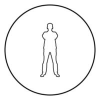 selbstbewusster Mann verschränkte die Arme Geschäftsmann Silhouette Konzept Vorderansicht Symbol Farbe schwarz Abbildung im Kreis rund vektor