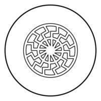 Schwarzes Sonnensymbol Symbol Umriss schwarzer Farbvektor im Kreis rundes flaches Stilbild der Illustration vektor