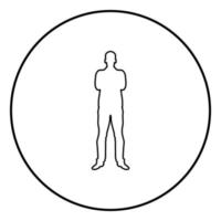 Mann mit verschränkten Armen Vertrauen Konzept Geschäftsmann Symbol Umriss schwarze Farbe Vektor im Kreis runde Abbildung flachen Stil Bild