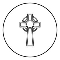 Celtic Cross ikonen kontur svart färg vektor i cirkel rund illustration platt stil bild