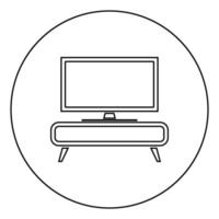 tv auf dem Schrank Kommode Nachttisch home interior Konzept Symbol im Kreis runde Kontur schwarz Farbe Vektor Illustration Flat Style Image