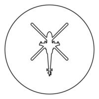 helikopter ovanifrån strid helikopter ikon i cirkel rund kontur svart färg vektor illustration platt stil bild
