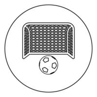 fotboll boll och grind straffkoncept mål aspiration stor fotboll målstolpe ikon i cirkel rund kontur svart färg vektor illustration platt stil bild