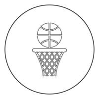 basketkorg och bollkorgen nät- och bollikon i cirkel rund kontur svart färg vektorillustration platt stilbild vektor