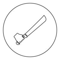 Machete in der Hand in Gebrauch Arm großes Messer Symbol im Kreis rund schwarz Farbe Vektor Illustration solide Umriss Stil Bild