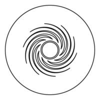 Schwarzes Loch Spiralform Vortex Portal Symbol im Kreis runde schwarze Farbe Vektor Illustration solide Umriss Stil Bild