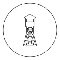 Wachturm Übersicht Forest Ranger Fire Site Symbol im Kreis rund schwarz Farbe Vektor Illustration solide Umriss Stil Bild