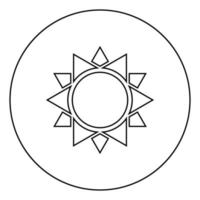 Sonne-Symbol im Kreis runder Umriss schwarze Farbe Vektor-illustration Flat Style Image vektor