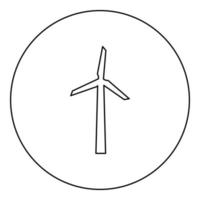 Wind-Generator-Symbol im Kreis rund schwarz Farbe Vektor Illustration Bild Umriss Konturlinie dünnen Stil