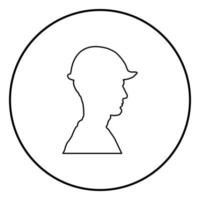 Avatar Baumeister Architekt Ingenieur in Helmansicht Symbol Umriss schwarzer Farbvektor im Kreis rundes flaches Stilbild der Illustration vektor