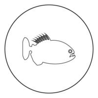 Piranha wütend Fisch-Symbol im Kreis runden Umriss schwarz Farbe Vektor Illustration flachen Stil Bild