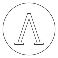 Lambda griechisches Symbol Großbuchstabe Großbuchstaben Schriftsymbol im Kreis runder Umriss schwarze Farbe Vektor Illustration Flat Style Image