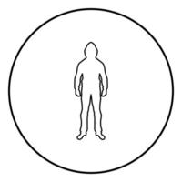Mann in der Haube Konzept Gefahr Silhouette Vorderseite Symbol Farbe schwarz Abbildung im Kreis rund vektor