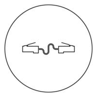 Netzwerkanschluss Patchkabel Ethernet-Kabel LAN-Draht-Symbol im Kreis runder Umriss schwarze Farbvektorillustration flaches Bild vektor