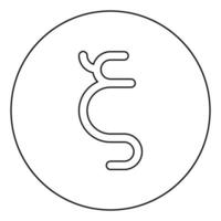 ksi griechisches Symbol kleiner Buchstabe Kleinbuchstaben Schriftsymbol im Kreis runder Umriss schwarze Farbe Vektor Illustration flaches Bild