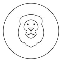 Löwe Tier wilde Katze Kopf Symbol im Kreis rund schwarz Farbe Vektor Illustration Bild Umriss Konturlinie dünnen Stil