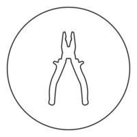 Zange Werkzeugsymbol im Kreis rund schwarz Farbe Vektor Illustration Bild Umriss Konturlinie dünnen Stil