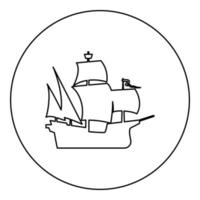 mittelalterliche Schiffsikone schwarze Farbe im runden Kreis vektor