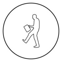 Fröhlicher Mann mit einem Aktenkoffer-Konzepterfolg erfolgreicher Bussines-Mann-Symbol Umriss schwarzer Farbvektor im Kreis rundes flaches Stilbild der Illustration vektor