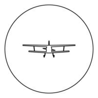 Flugzeugansicht mit Frontlicht Flugzeug Zivilflugmaschine Symbol im Kreis runder Umriss schwarze Farbe Vektor Illustration Flat Style Image