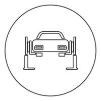 Autolift Autoreparaturservice Konzept Auto auf Fixlift Auto angehoben auf Autolift Symbol im Kreis runder Umriss schwarze Farbe Vektor Illustration Flat Style Image