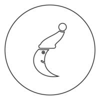 Lächelnder Mond mit Schlummertrunk-Symbol im Kreis runder Umriss schwarze Farbvektorillustration flaches Bild vektor