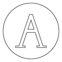 alfa grekisk symbol versal versal teckensnitt ikon i cirkel rund kontur svart färg vektor illustration platt stil bild