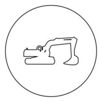 Bagger Silhouette Spezialausrüstung staubigen Bagger Gebäude Maschinensymbol im Kreis rund schwarz Farbe Vektor Illustration Bild Umriss Konturlinie dünnen Stil