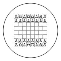 schackbräde och schackpjäser linjefigurer ikon svart färg i rund cirkel vektor