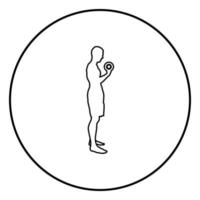 Mann macht Übungen mit Hanteln Sport Aktion männlich Training Silhouette Seitenansicht Symbol Farbe schwarz Abbildung im Kreis rund vektor