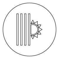 Jalousie und Sonnenjalousie nahe Sonnenjalousie Abschaltung Lichtjalousie Konzept Rollladensymbole Symbol im Kreis runder Umriss schwarze Farbe Vektor Illustration Flat Style Image