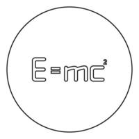 e mc quadriert Energieformel physikalisches Gesetz Zeichen e gleich mc 2 Bildungskonzept Relativitätstheorie Symbol im Kreis runder Umriss schwarze Farbe Vektor Illustration flaches Bild
