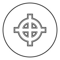 Keltisches Kreuz weißes Überlegenheitssymbol Umriss schwarzer Farbvektor im Kreis rundes Bild im flachen Stil vektor