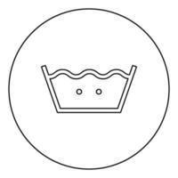 In warmem Wasser waschen Kleidung Pflegesymbole Waschkonzept Wäsche Zeichen Symbol im Kreis runde Kontur schwarze Farbe Vektor Illustration Flat Style Image