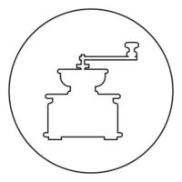 kaffekvarn kvarn manuell tillverkning klassisk vintage stilikon i cirkel rund kontur svart färg vektorillustration platt stilbild vektor