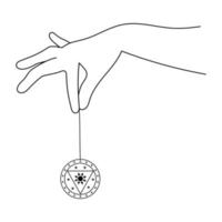 hand som håller magisk amulett talisman. esoteriska smycken. helig magisk symbol konturritning. vektor